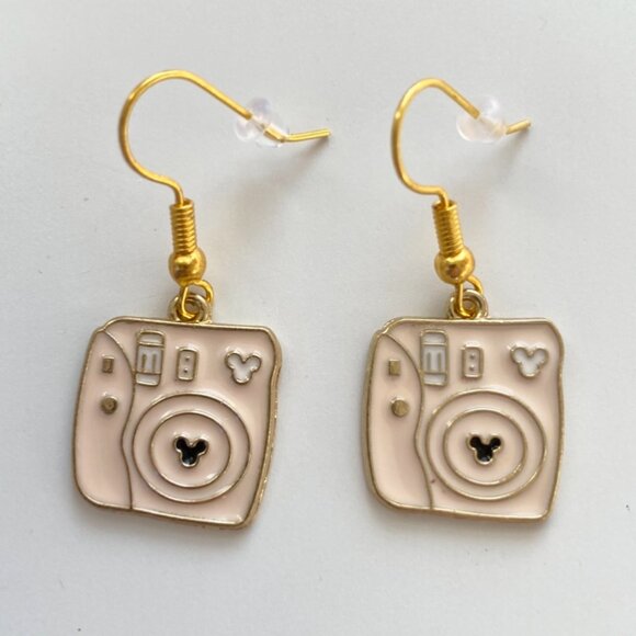 2 PAIRS FOR $12🍎 Disney Polaroid Mickey Mouse GOLD STAINLESS STEEL Earrings - Picture 1 of 4